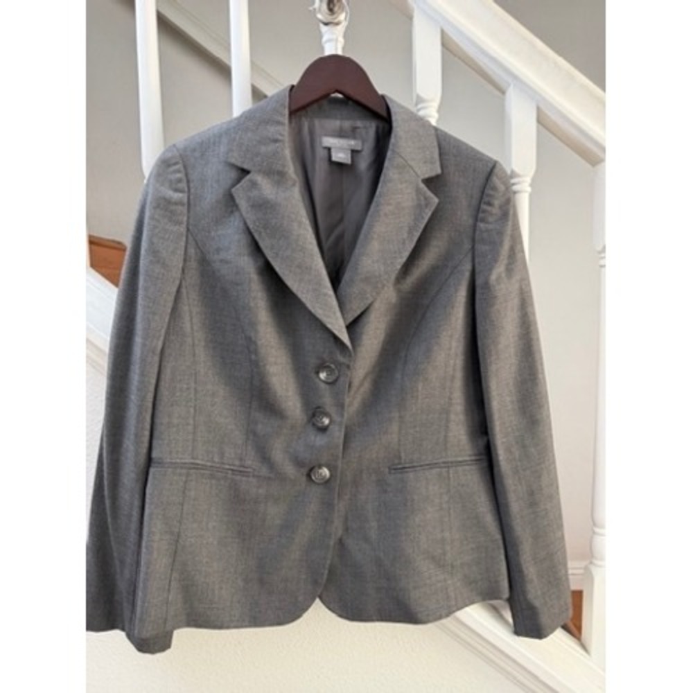 Ann Taylor Petites Grey 3-Button Wool Blend Blazer Jacket Size 12P Professional